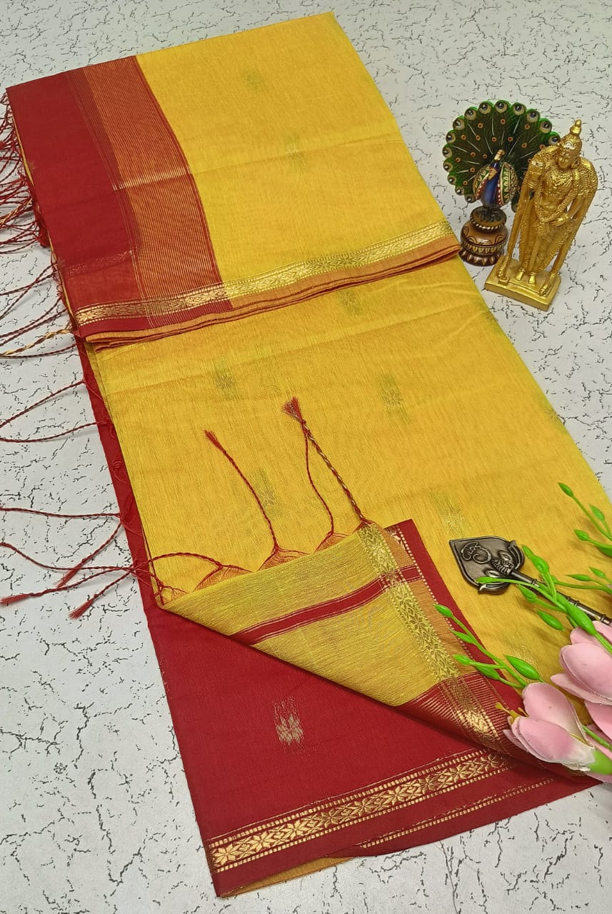 Exquisite Maheshwari Silk Saree - Yellow & Red - View 1