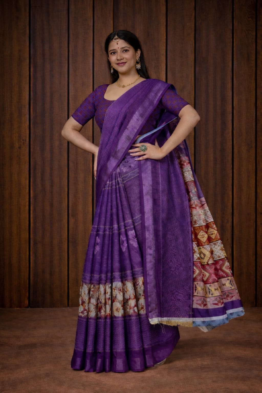 Palrima Silk Saree in Royal Purple with Floral Border