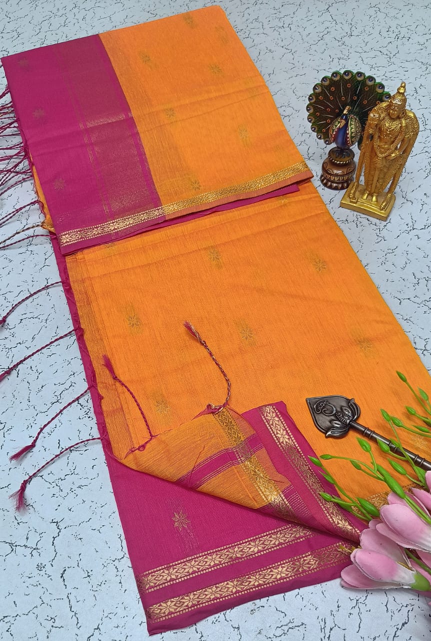 Exquisite Maheshwari Silk Saree - Orange & Pink - View 3