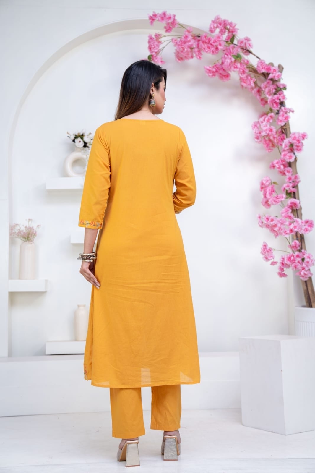 Mustard Yellow Embroidered Kurti Set with Dupatta