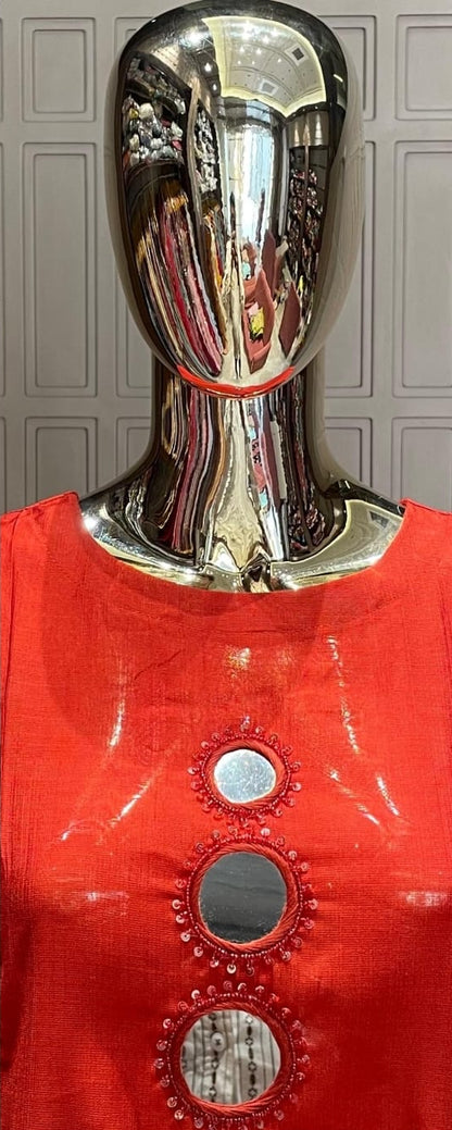 Red Cotton Kurta Set with Mirror Work – Elegant Festive