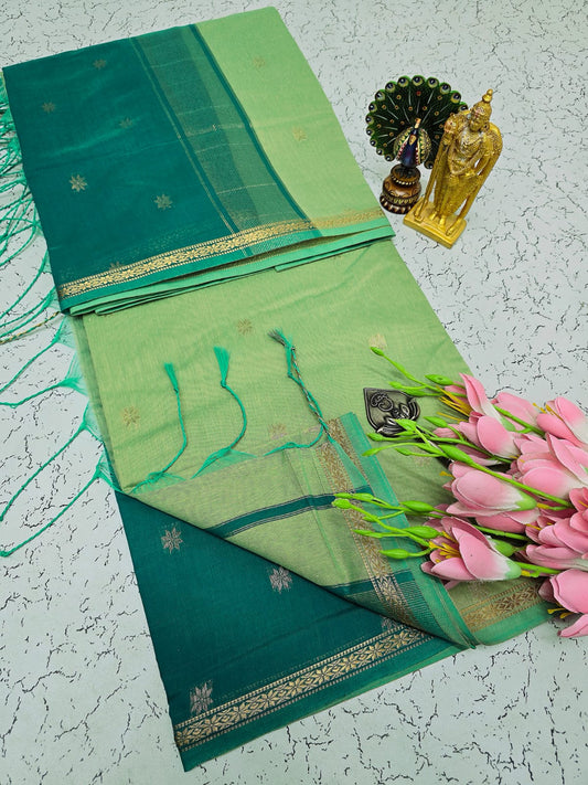 Exquisite Maheshwari Silk Saree - Light Green & Dark Green - View 1