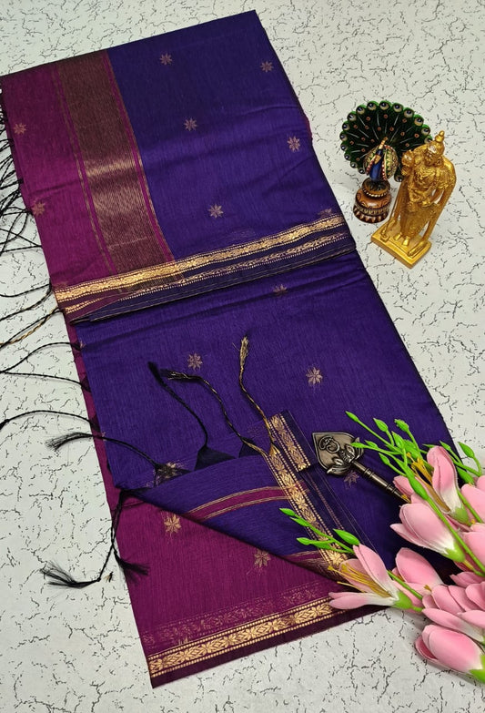 Exquisite Maheshwari Silk Saree - Royal Purple & Magenta - View 1