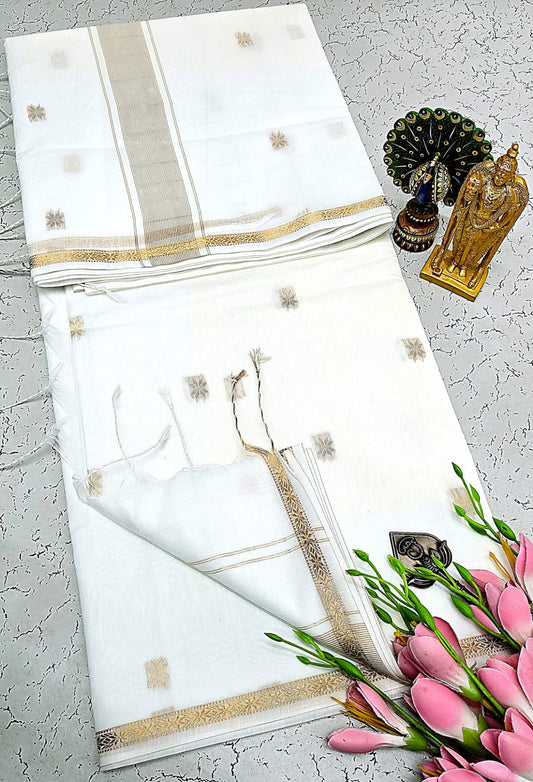 Exquisite Maheshwari Silk Saree - Off-White & Grey - View 1