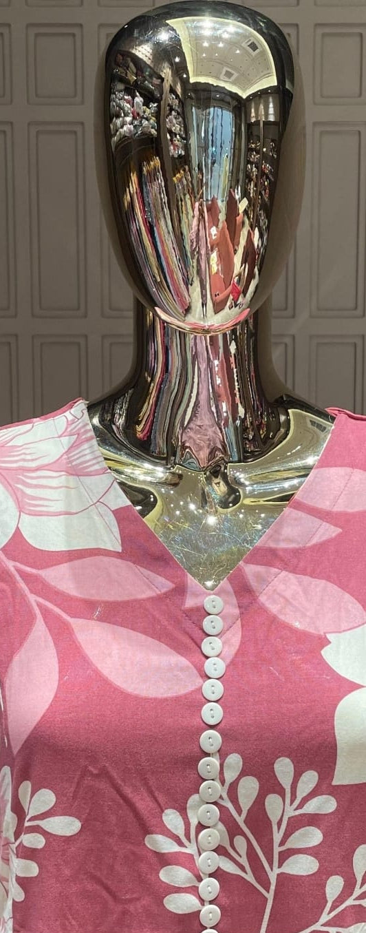 Rose Pink Floral Printed Silk Cotton Kurti Set
