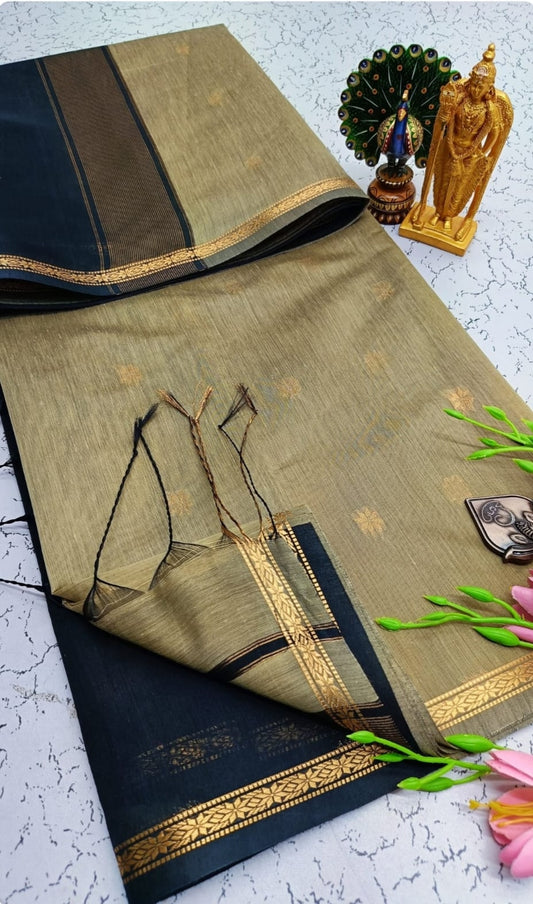 Exquisite Maheshwari Cotton Saree - Beige & Dark Blue