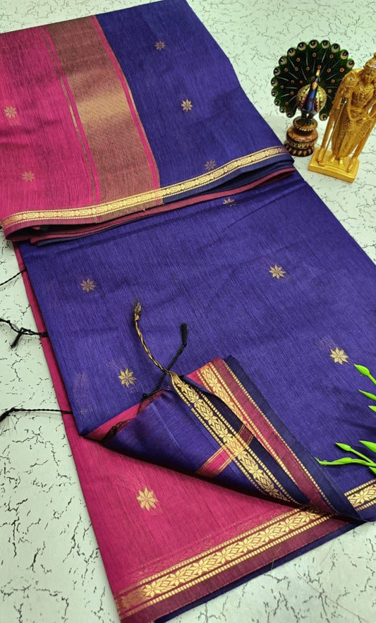 Exquisite Maheshwari Silk Cotton Saree - Royal Blue & Magenta