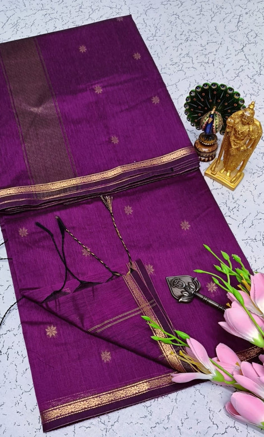 Exquisite Maheshwari Silk Cotton Saree- Purple