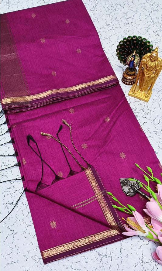 Exquisite Maheshwari Cotton Saree-Rani Pink with Gold Zari