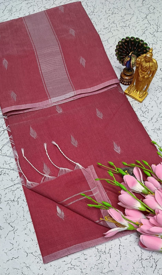 Exquisite Maheshwari Silk Cotton Saree-Dusty Rose Pink with Silver Zari