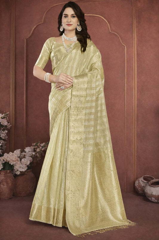 Nazakat Saree in Champagne Gold with Zari Texture