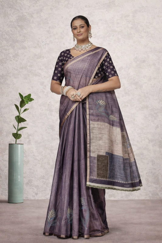Kesar Silk Saree with Patch Pallu – Deep Purple