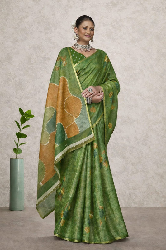 Kesar Silk Saree with Circular Motif Pallu – Forest Green