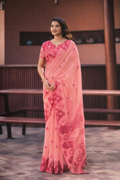 Linen Blend Moxi Print Saree – Soft & Lightweight