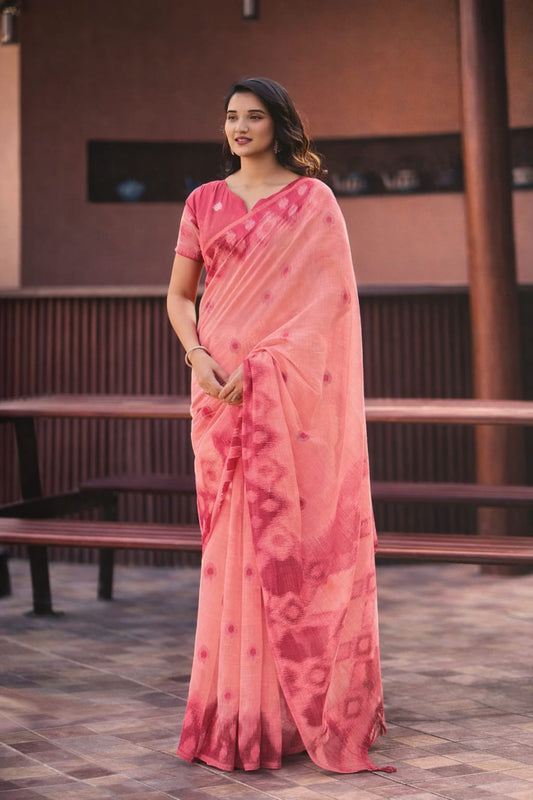 Linen Blend Moxi Print Saree – Soft & Lightweight