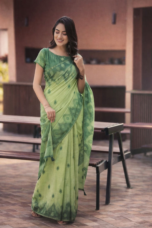 Linen Blend Moxi Print Saree – Soft & Lightweight