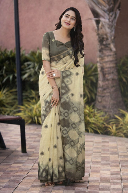 Linen Blend Moxi Print Saree – Soft & Lightweight