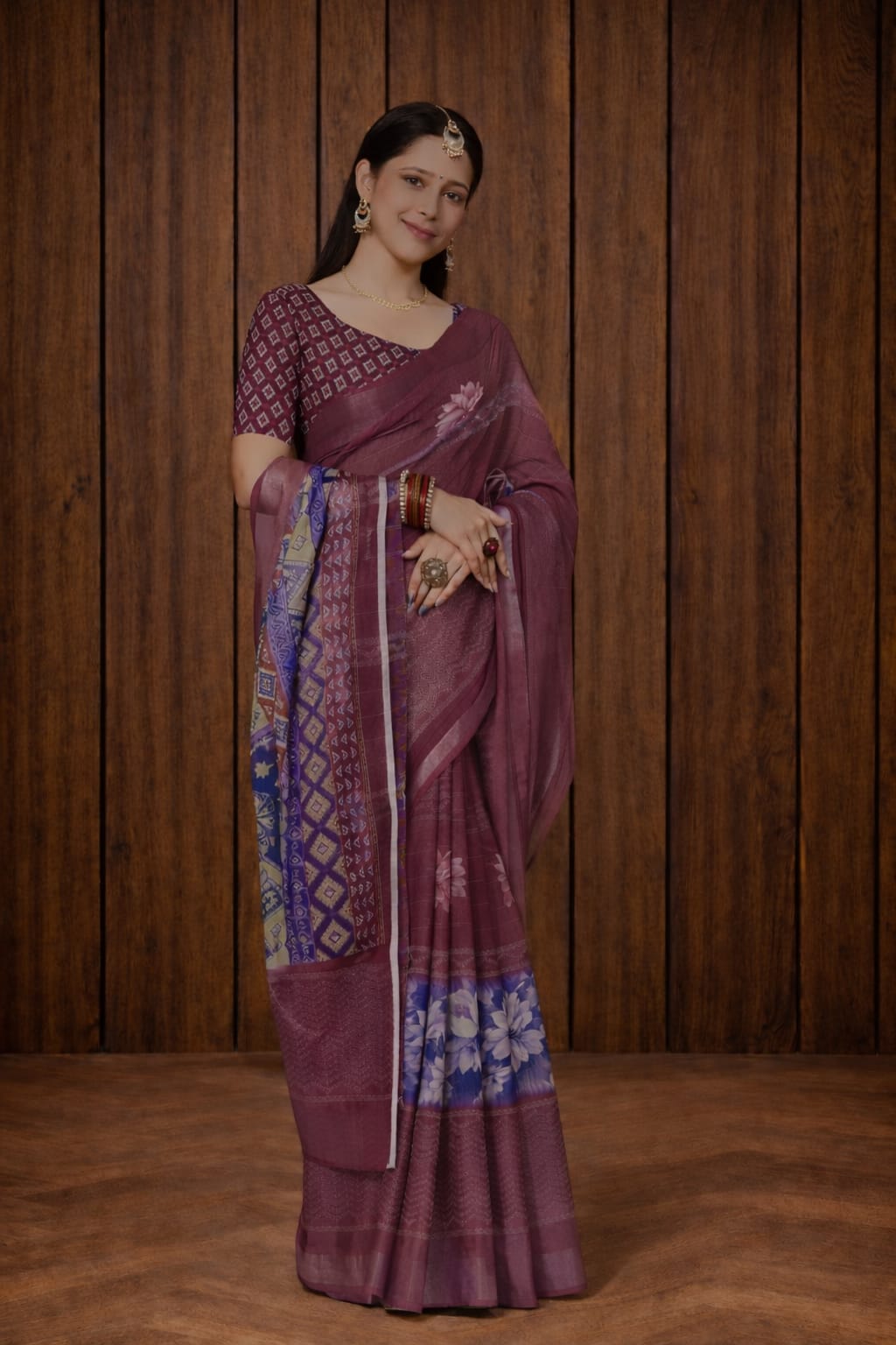 Palrima Silk Saree in Wine with Lavender Woven Accents