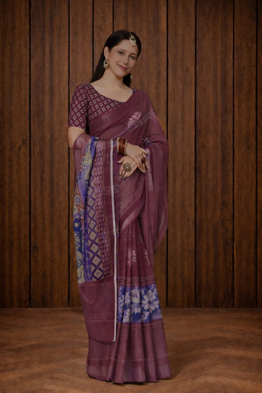 Palrima Silk Saree in Wine with Lavender Woven Accents