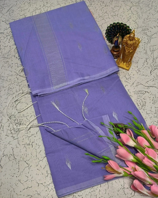 Exquisite Maheshwari Silk Cotton Saree- Purple with Silver Zari