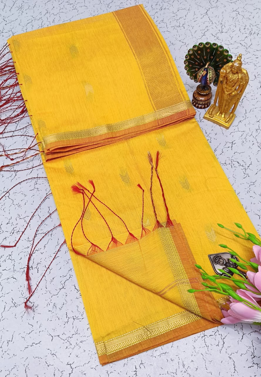 Exquisite Maheshwari Silk Saree - Mustard Yellow & Rust Orange - View 1
