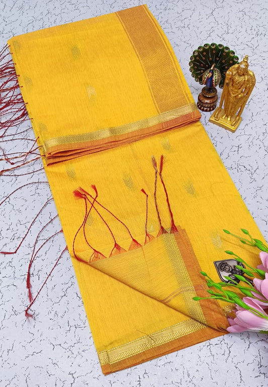 Exquisite Maheshwari Silk Saree - Mustard Yellow & Rust Orange - View 1