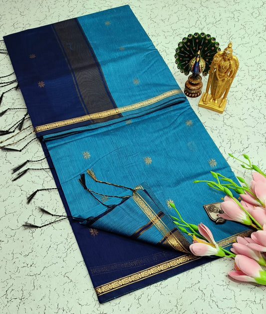 Exquisite Maheshwari Silk Saree - Teal Blue & Navy Blue - View 1