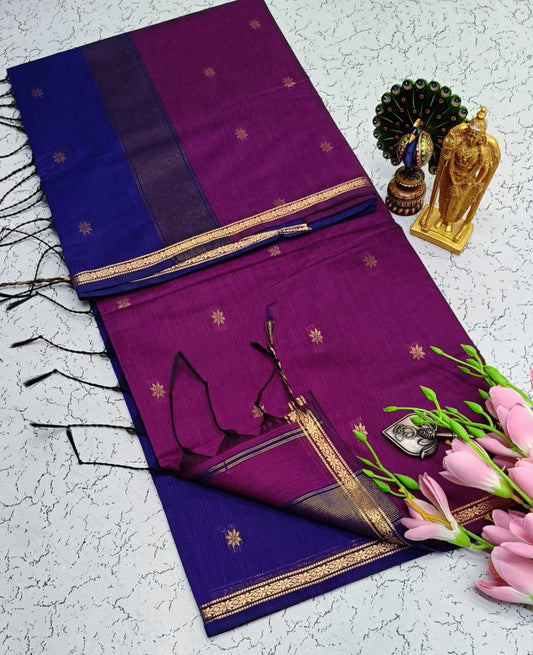 Exquisite Maheshwari Silk Saree - Royal Purple & Navy Blue - View 1