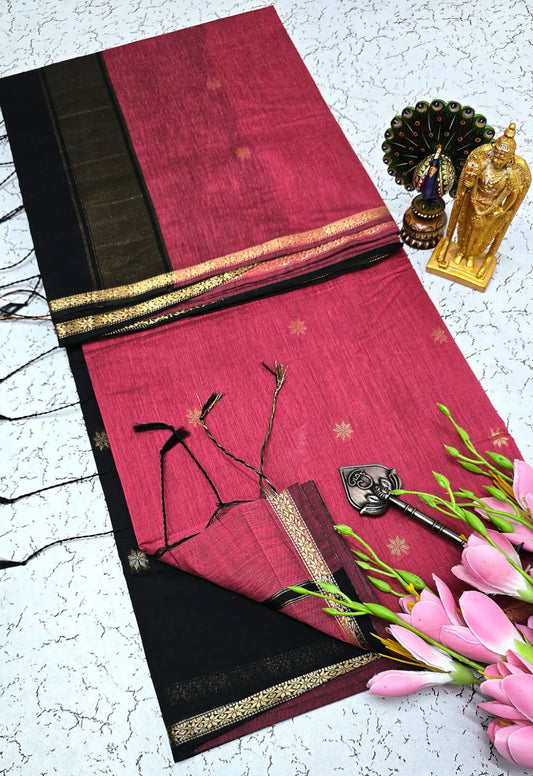 Exquisite Maheshwari Silk Saree - Maroon & Black - View 1